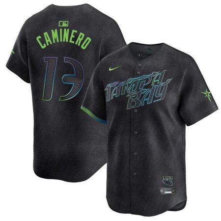 Men's Tampa Bay Rays #13 Junior Caminero Charcoal 2024 City Connect Limited Stitched Baseball Jersey Men's Tampa Bay Rays #13 Junior Caminero Charcoal 2024 City Connect Limited Stitched Baseball Jersey